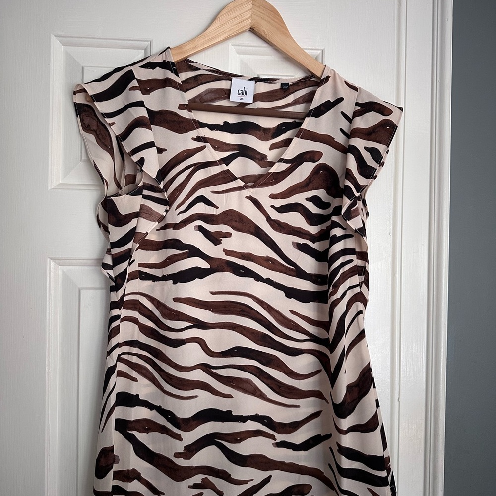 CAbi Brown and Cream Zebra Top